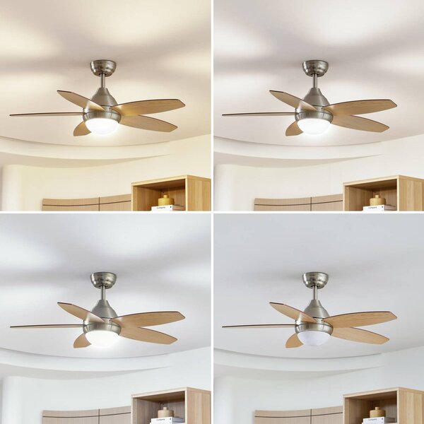 Lindby LED mennyezeti ventilátor Klasika, DC, csendes, 106 cm, CCT, Fehér / opál, Nappali / Étkező, fém