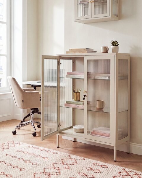 Üveges vitrin HARLYN 90 cm Fém Bézs