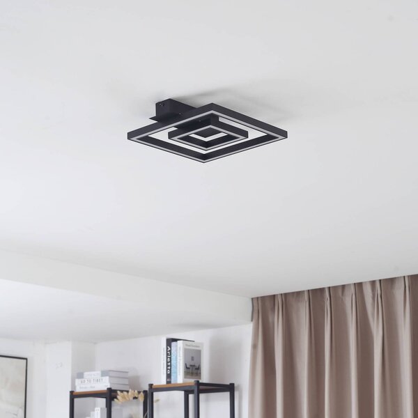 Lindby LED mennyezeti lámpa Madamo, fekete, 30 cm, 3000K, alumínium, Fekete, Nappali / Étkező, Alumínium, Modern