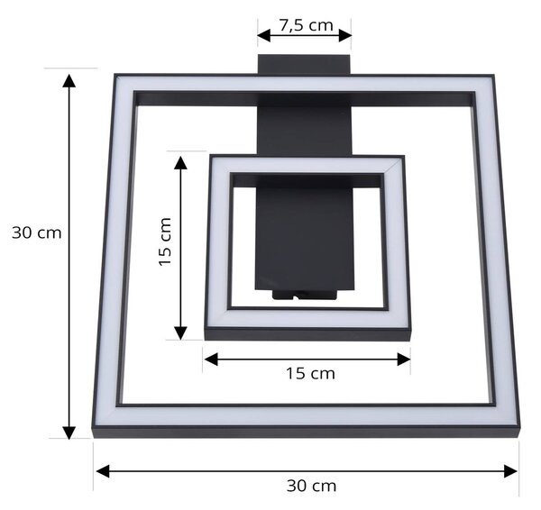 Lindby LED mennyezeti lámpa Madamo, fekete, 30 cm, 3000K, alumínium, Fekete, Nappali / Étkező, Alumínium, Modern