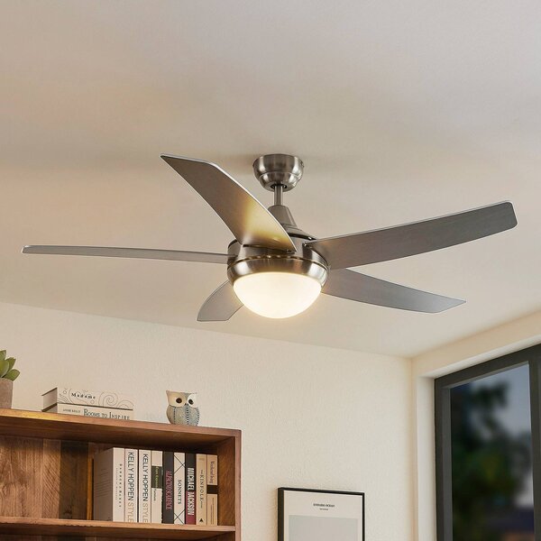 Lindby mennyezeti ventilátor világítással Auraya, csendes, acél, Alu / szürke / cink, Nappali / Étkező, fém, Modern