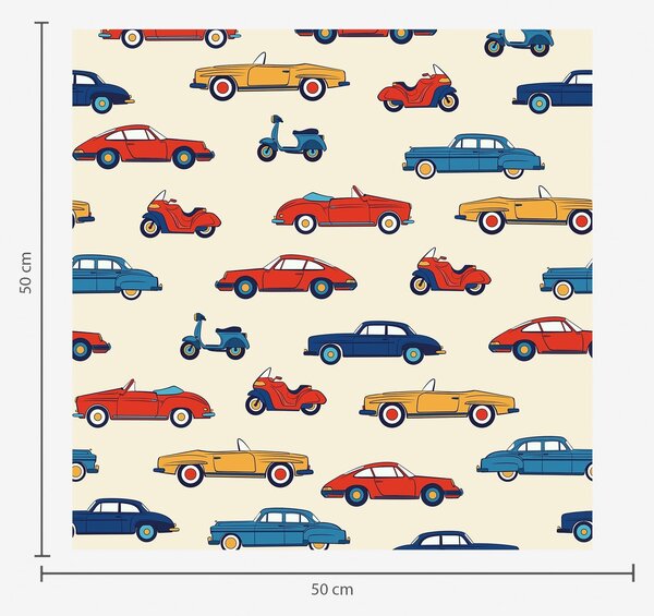 Tapéta Világos háttér előtt ragyogó retro autók és robogók, Tapétá vintage stílusban, a01172v1 : Uwalls.hu