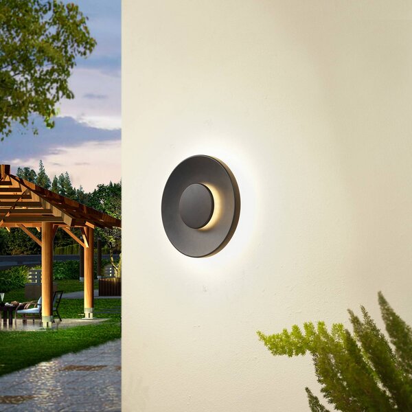 Lucande Kayana LED kültéri fali világítás, fekete, alumínium, 24 cm, Fekete, Alumínium, Modern