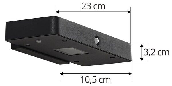 Lucande LED napelemes fali világítás Tavon, szögletes, fekete, érzékelővel, dimmelhető, Fekete, Alumínium, Modern