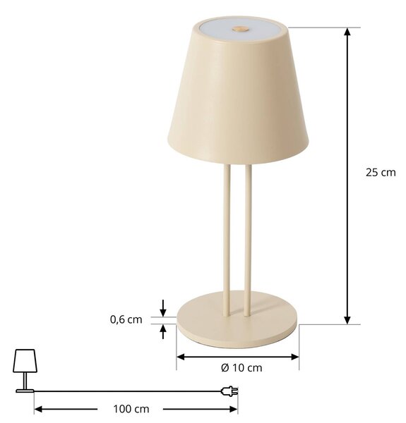 Lindby LED-es újratölthető asztali lámpa Janea TWIN, bézs, fém, dimmelhető, Krém / borostyánsárga, fém, Modern