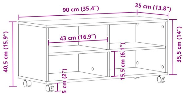 TV Szekrény Régi Fa 90x35x35 cm Műgyanta