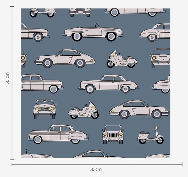 Tapéta Retro autók és robogók kék háttér előtt, Tapétá vintage stílusban, a01178 : Uwalls.hu