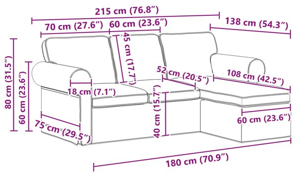 VidaXL Kanapé Krém 215 x 138 x 80 cm szövet