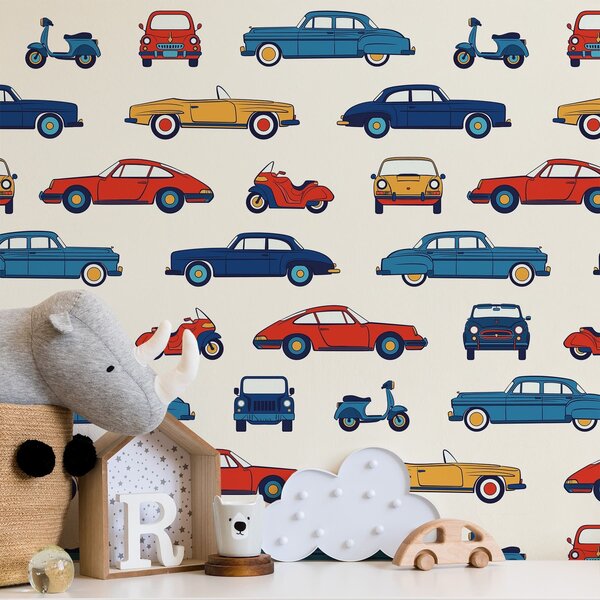 Tapéta Színes retro autók és robogók, Tapétá vintage stílusban, a01178v2 : Uwalls.hu