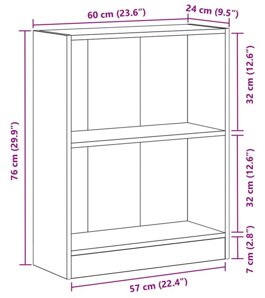 Könyvespolc Fekete 60x24x76 cm Műanyag