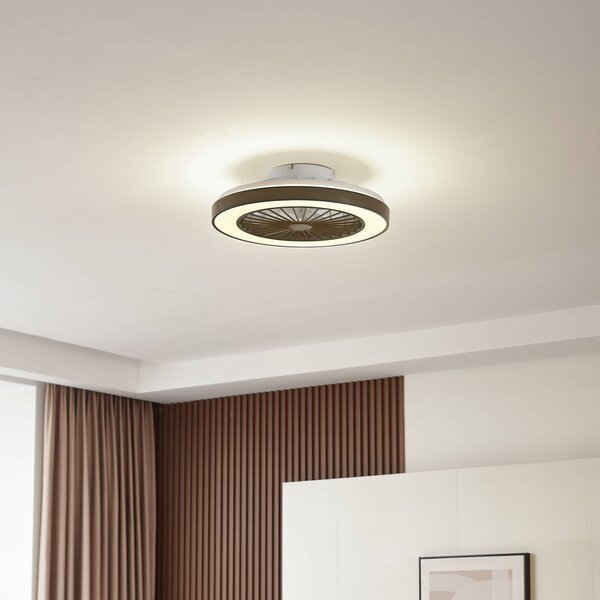 Lindby LED mennyezeti ventilátor Teleo, Ø48 cm, fekete, DC, Tuya, dimmelhető, Fekete, Nappali / Étkező, Műanyag, Modern