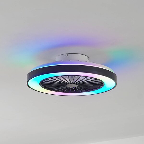 Lindby LED mennyezeti ventilátor Teleo, Ø48 cm, fekete, DC, Tuya, dimmelhető, Fekete, Nappali / Étkező, Műanyag, Modern