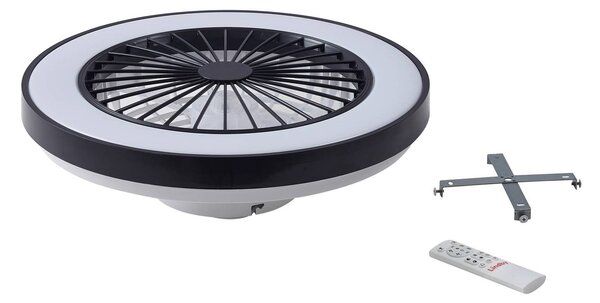 Lindby LED mennyezeti ventilátor Teleo, Ø48 cm, fekete, DC, Tuya, dimmelhető, Fekete, Nappali / Étkező, Műanyag, Modern