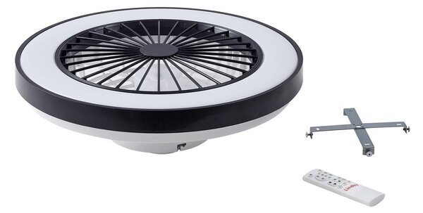 Lindby LED mennyezeti ventilátor Teleo, Ø48 cm, fekete, DC, Tuya, dimmelhető, Fekete, Nappali / Étkező, Műanyag, Modern