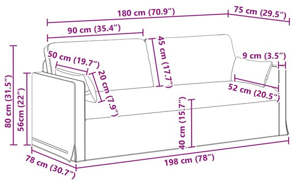 VidaXL Kanapé Krém 198 x 78 x 80 cm szövet