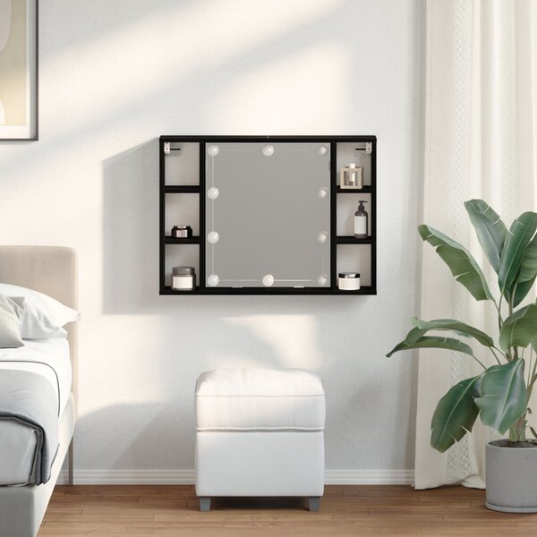 Tükörszekrény polcokkal Fekete tölgy 76 x 15 x 55 cm Szerelt Fa