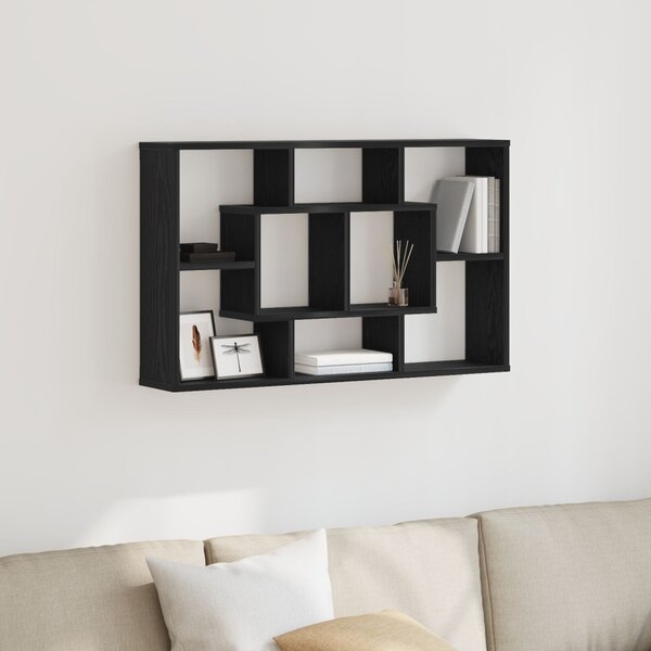 Falpolc polcokkal Fekete tölgy 85 x 16 x 52,5 cm Szerelt Fa