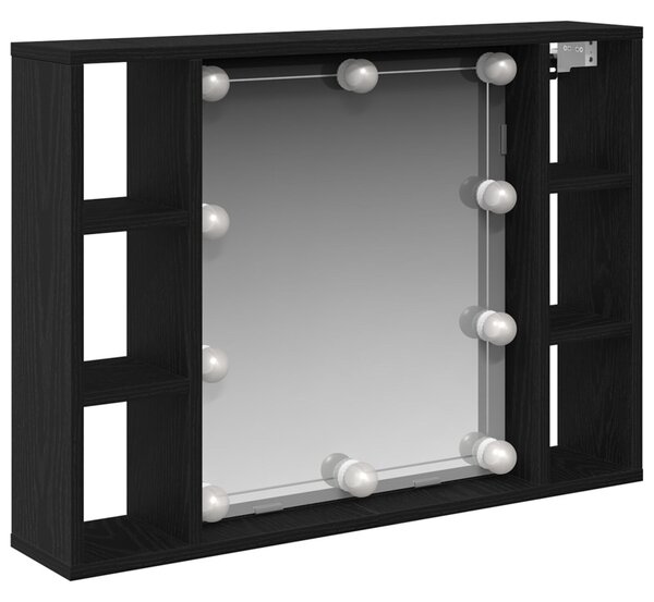 Tükörszekrény polcokkal Fekete tölgy 76 x 15 x 55 cm Szerelt Fa
