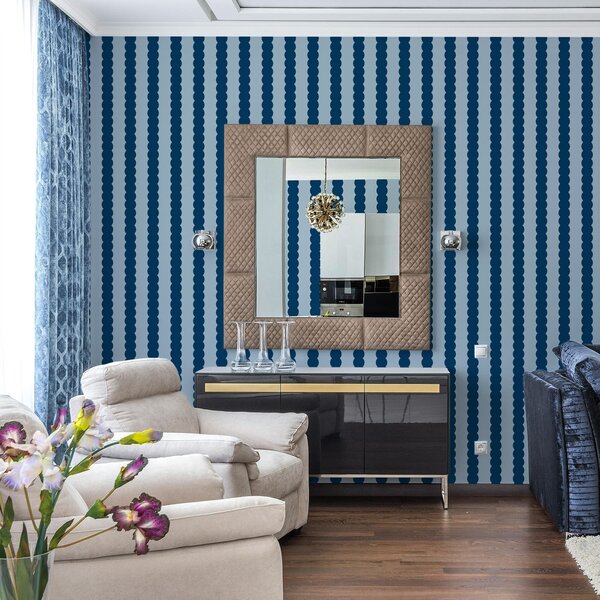 Tapéta Sötétkék hullámos csíkok minimalista stílusban, Tapétá geometria, Tapétá geometria csíkok, a01182v3 : Uwalls.hu