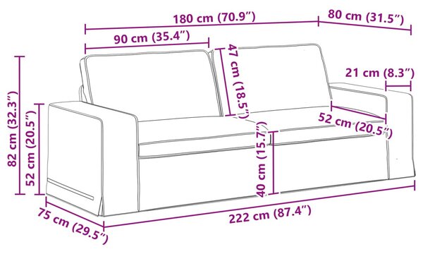 VidaXL Kanapé Fekete 222 x 80 x 82 cm szövet