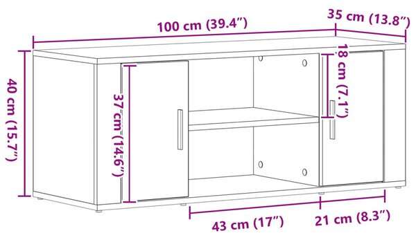TV Szekrény Régi Fa 100x35x40 cm Mérnöki Fa