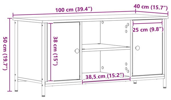 TV Szekrény Régi Fa 100x40x50 cm Műanyag Fa és Acél