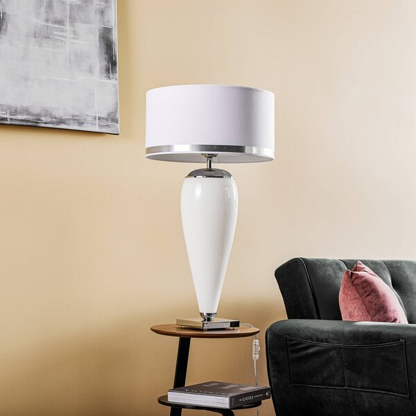 Argon Lund asztali világítás, fehér/opál, magasság 70 cm, Fehér / opál, Nappali / Étkező, Textil / szövet / selyem, Modern