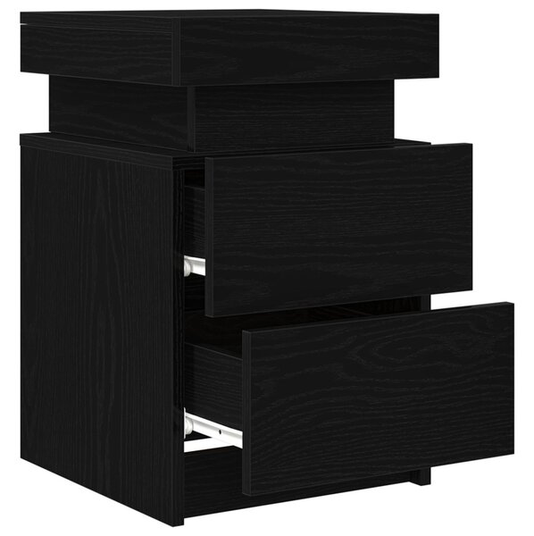 Éjjeli Asztal LED Fénnyel 2 db Fekete Fenyő 35x39x55 cm