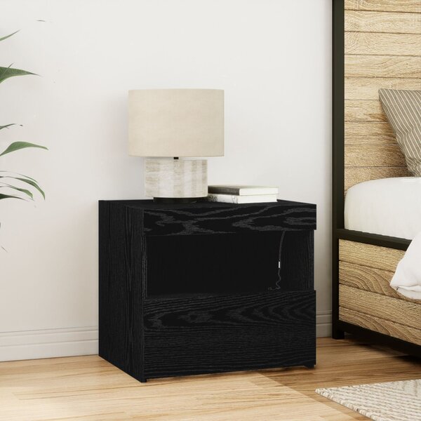 LED világítással felszerelt éjjeli szekrények 2 db Fekete tölgy 50x40x45 cm