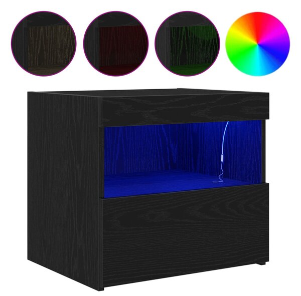 LED világítással felszerelt éjjeli szekrények 2 db Fekete tölgy 50x40x45 cm