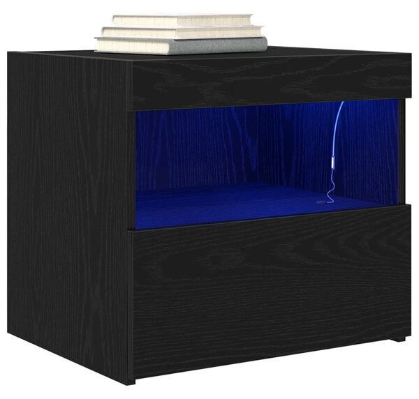 LED világítással felszerelt éjjeli szekrények 2 db Fekete tölgy 50x40x45 cm