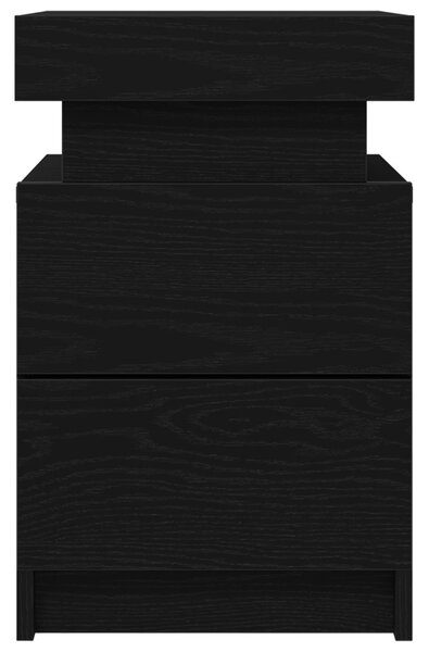 Éjjeli Asztal LED Fénnyel 2 db Fekete Fenyő 35x39x55 cm