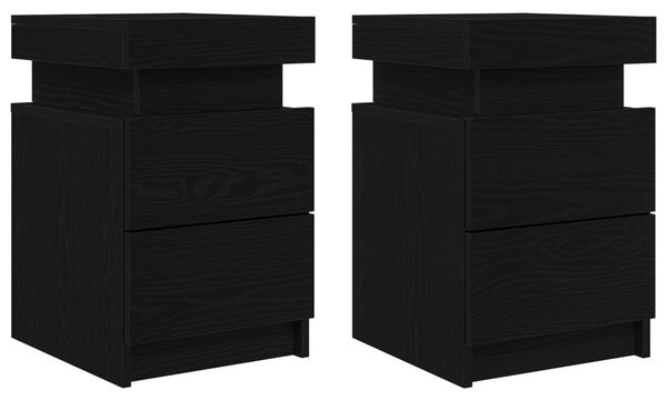 Éjjeli Asztal LED Fénnyel 2 db Fekete Fenyő 35x39x55 cm