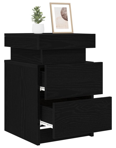 Éjjeli Asztal LED Fénnyel 2 db Fekete Fenyő 35x39x55 cm