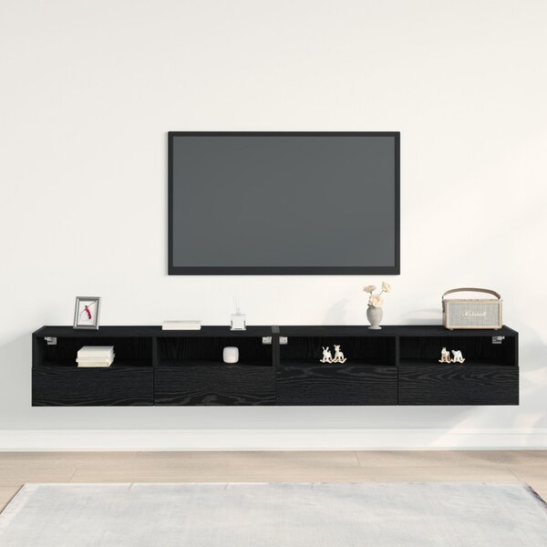 TV Faliszekrények 2 db Fekete Tömörfa 100x30x30 cm Mérnöki Fa