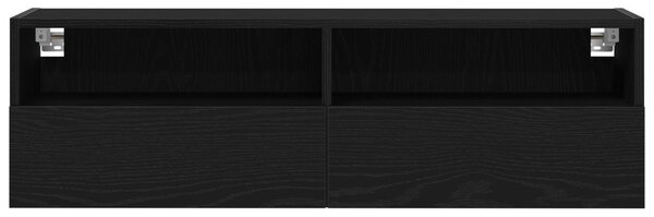 TV Faliszekrények 2 db Fekete Tömörfa 100x30x30 cm Mérnöki Fa