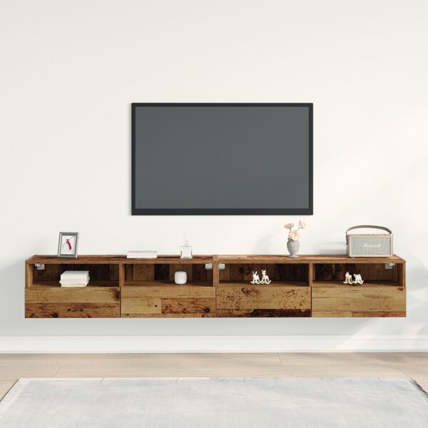 TV Fali Szekrények 2 db Régi Fa 100x30x30 cm Mérnöki Fa