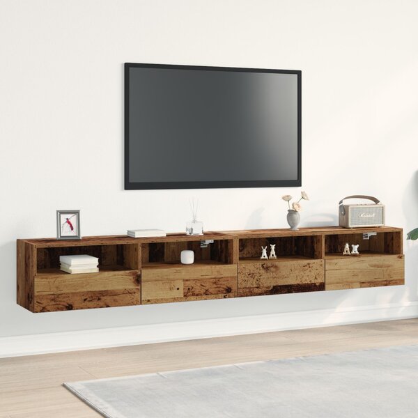 TV Fali Szekrények 2 db Régi Fa 100x30x30 cm Mérnöki Fa