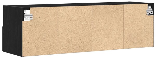 TV Faliszekrények 2 db Fekete Tömörfa 100x30x30 cm Mérnöki Fa