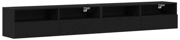 TV Faliszekrények 2 db Fekete Tömörfa 100x30x30 cm Mérnöki Fa