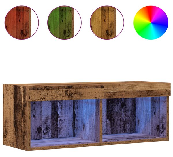 TV Fali Szekrény LED Világítással 2 db Régi Fa 80x30x30 cm