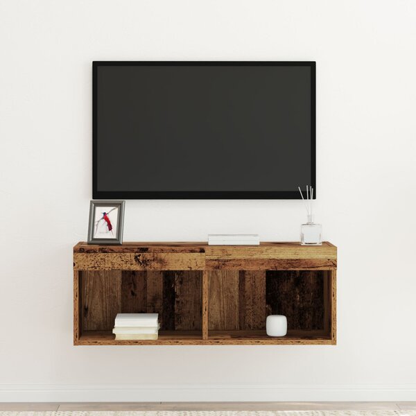 TV szekrény garnitúra leddel Régi fa 80 x 30 x 30 cm Faanyag