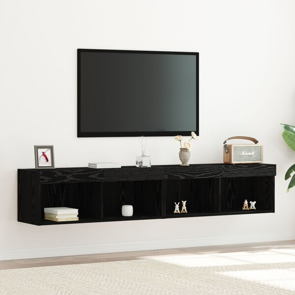 VidaXL TV Fali Szekrények LED Fénnyel 2 db Fekete Tölgy 80x30x30 cm