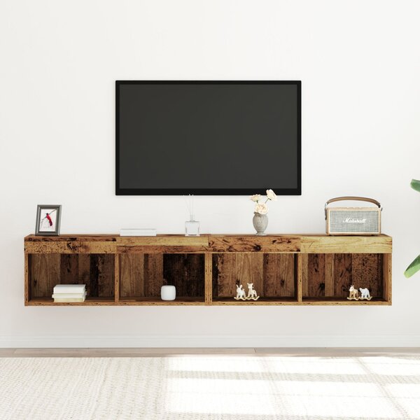 TV Fali Szekrény LED Világítással 2 db Régi Fa 80x30x30 cm