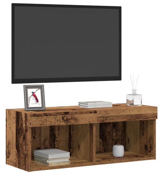 TV Fali Szekrény LED Világítással 2 db Régi Fa 80x30x30 cm