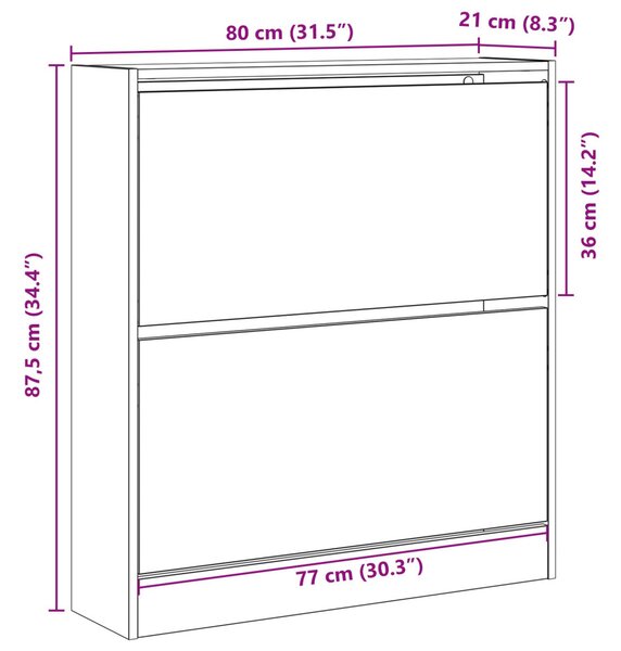 Cipőtartó Flip Fiókkal Régi Fa 80x21x87,5 cm