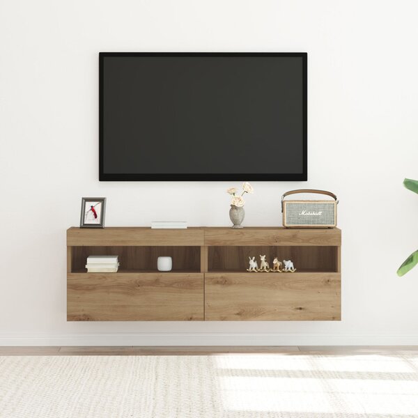 TV Fali Szekrény 2 db kézműves tölgy Szerelt Fa