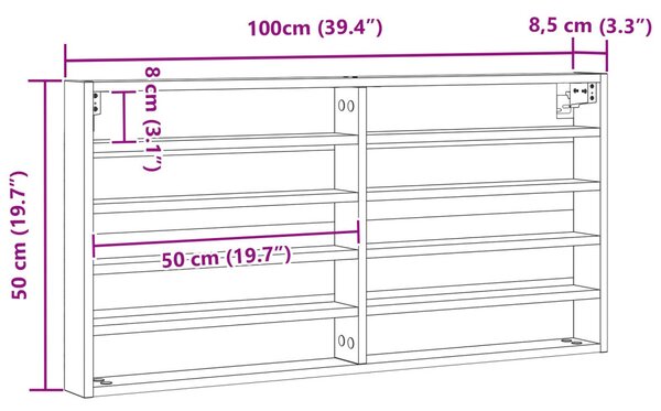 Kiállító szekrény polcokkal Öreg fa 100 x 8,5 x 50 cm Faanyag