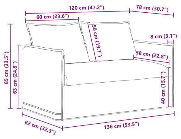 VidaXL Kanapé Fekete 136 x 82 x 85 cm szövet