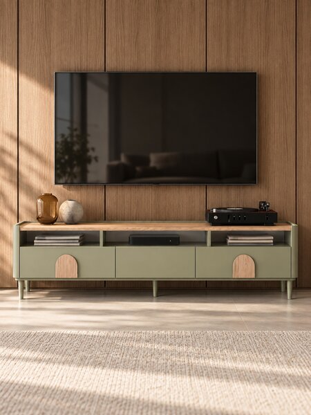 Amilio lábas TV szekrény 200 cm - eukaliptusz / baltic dune tölgy / natúr tölgy fogantyúk